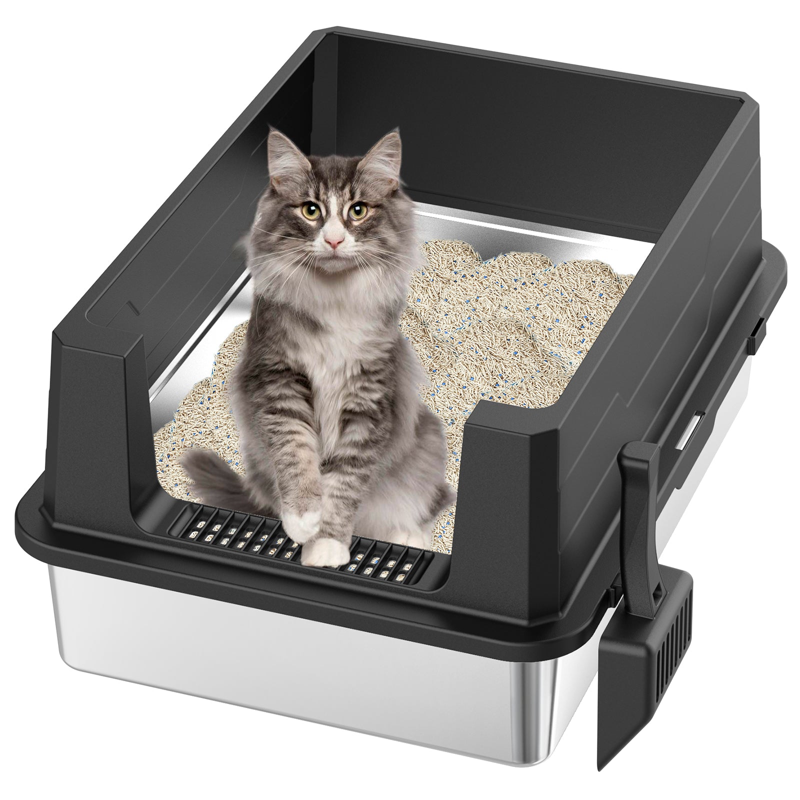 Extra Large Open Top Stainless Steel Cat Litter Box XL-A