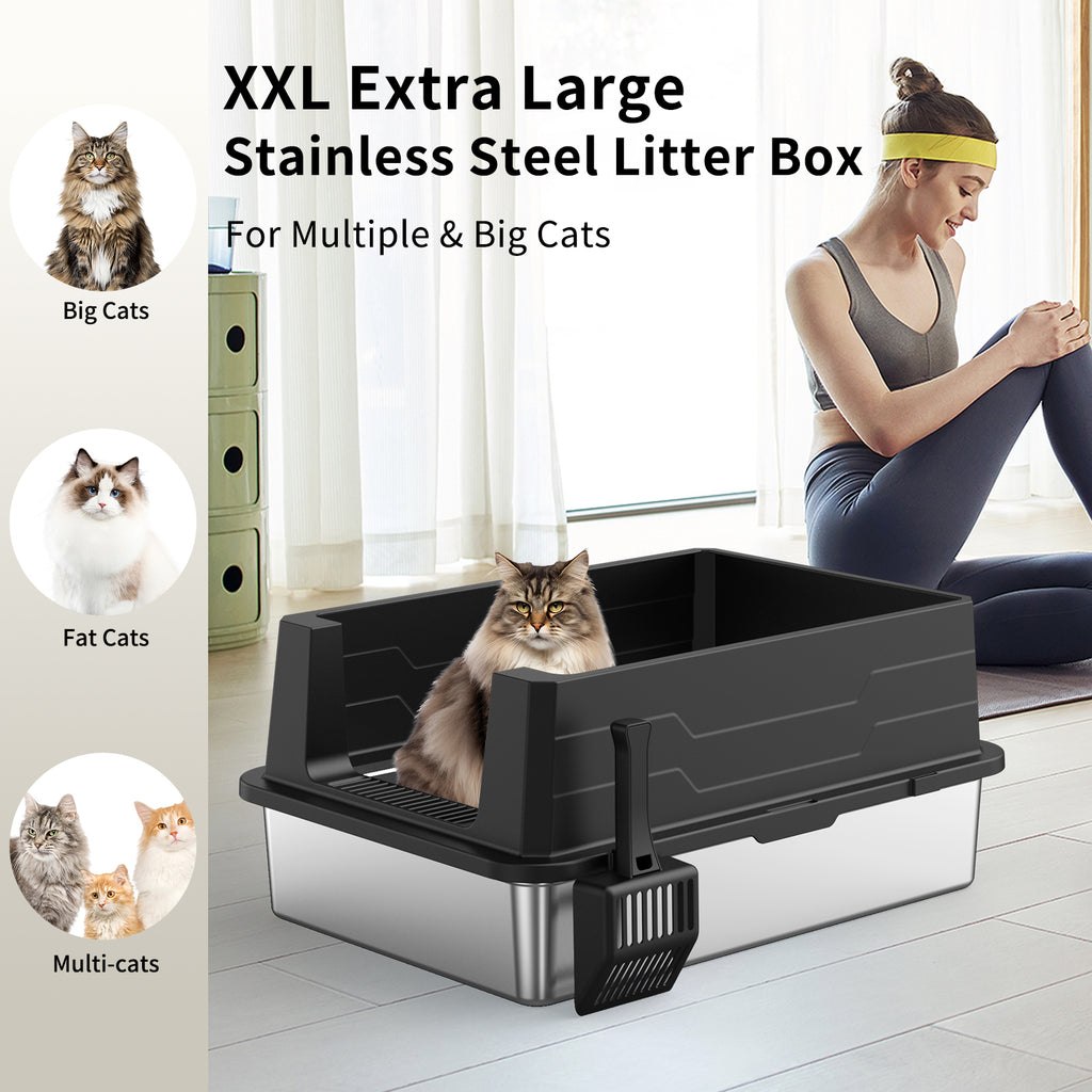 Extra Large Open Top Stainless Steel Cat Litter Box XL-A