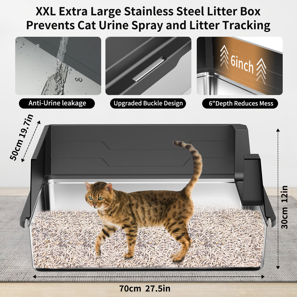 Extra Large Open Top Stainless Steel Cat Litter Box XL-A