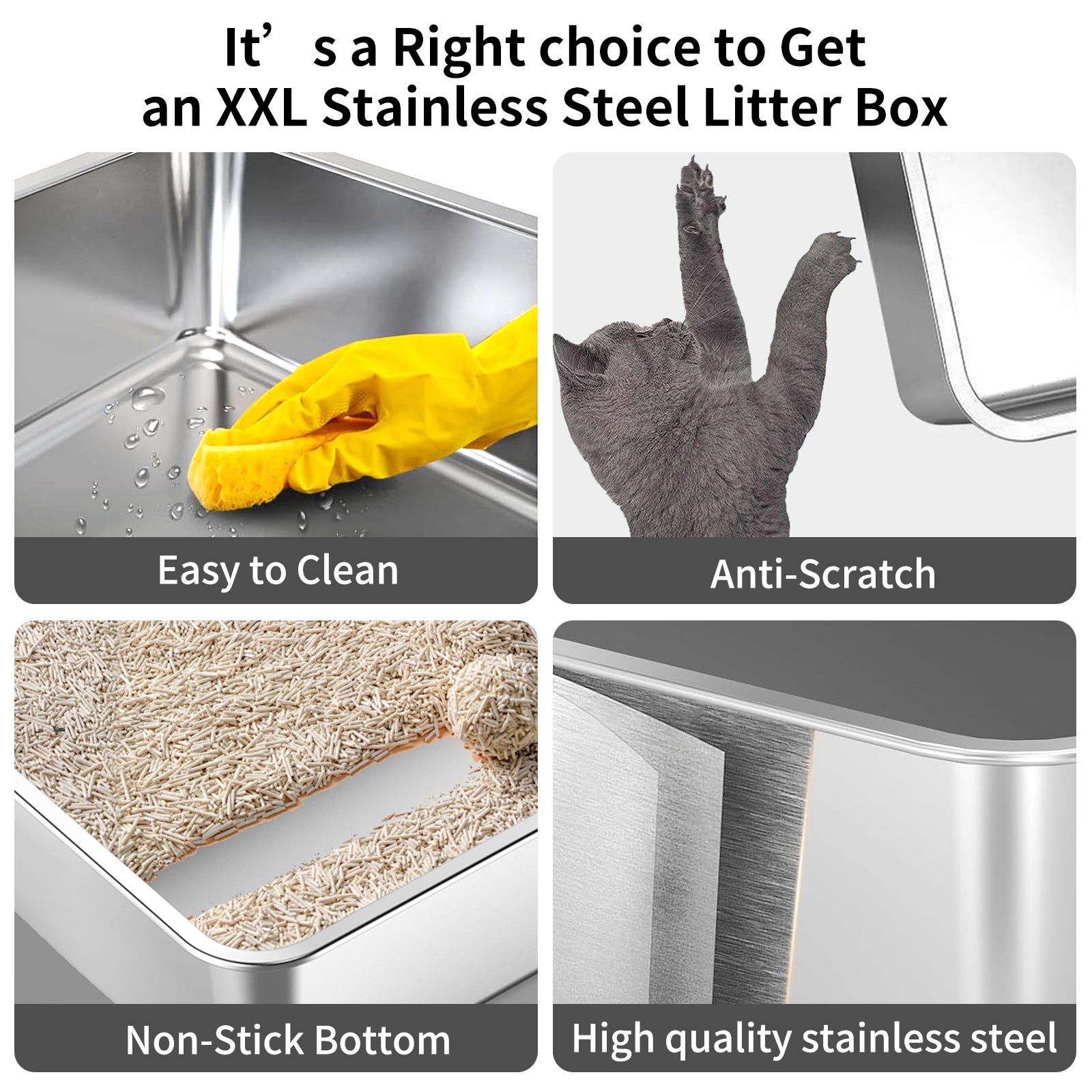 Extra Large Open Top Stainless Steel Cat Litter Box XL-A
