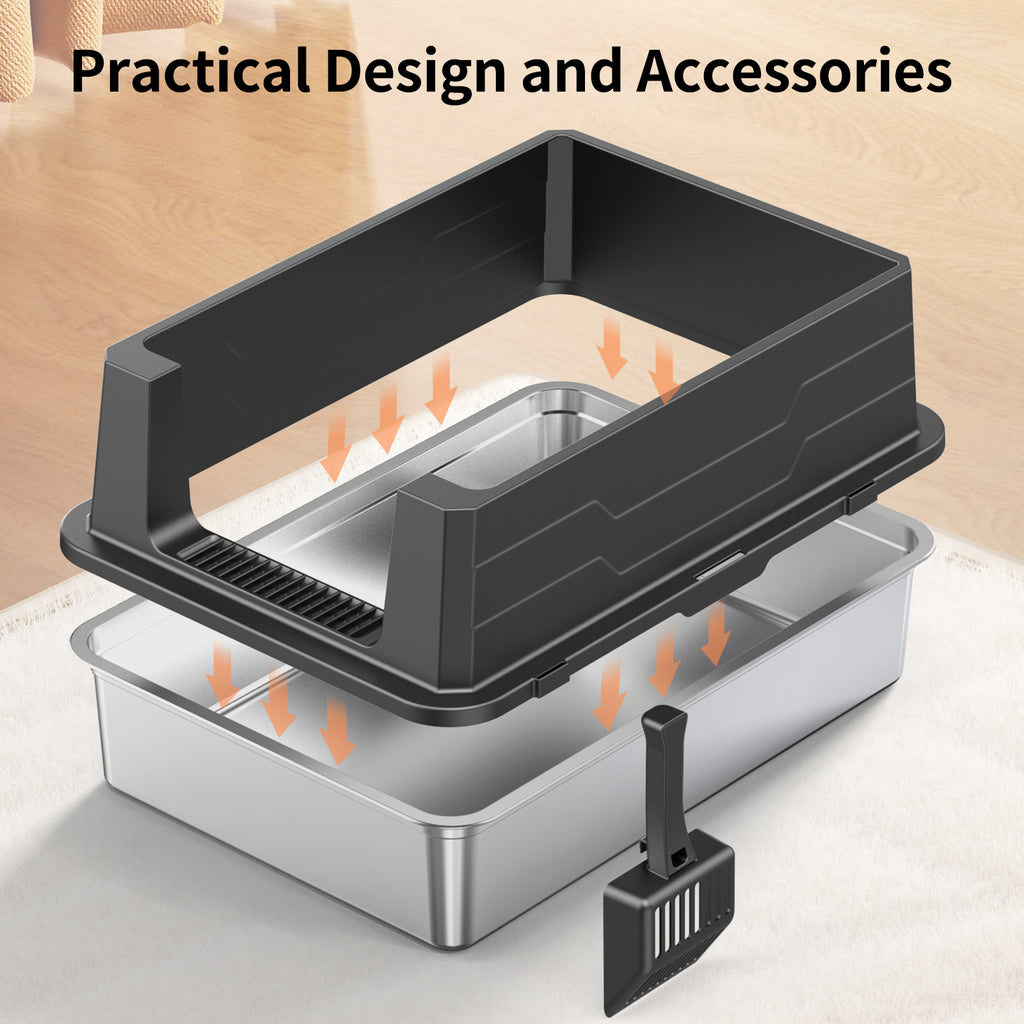 Extra Large Open Top Stainless Steel Cat Litter Box XL-A