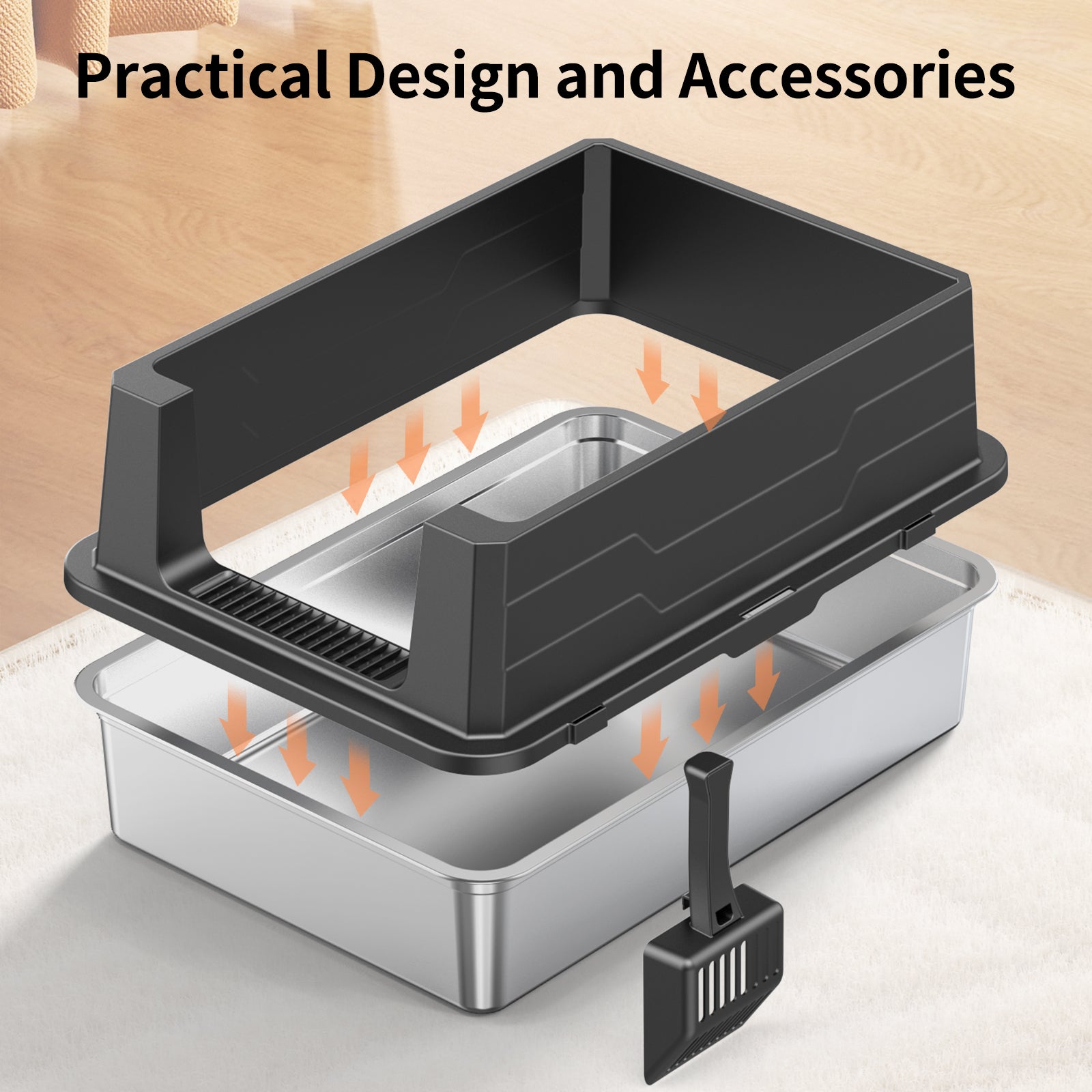 Extra Large Open Top Stainless Steel Cat Litter Box XL-A