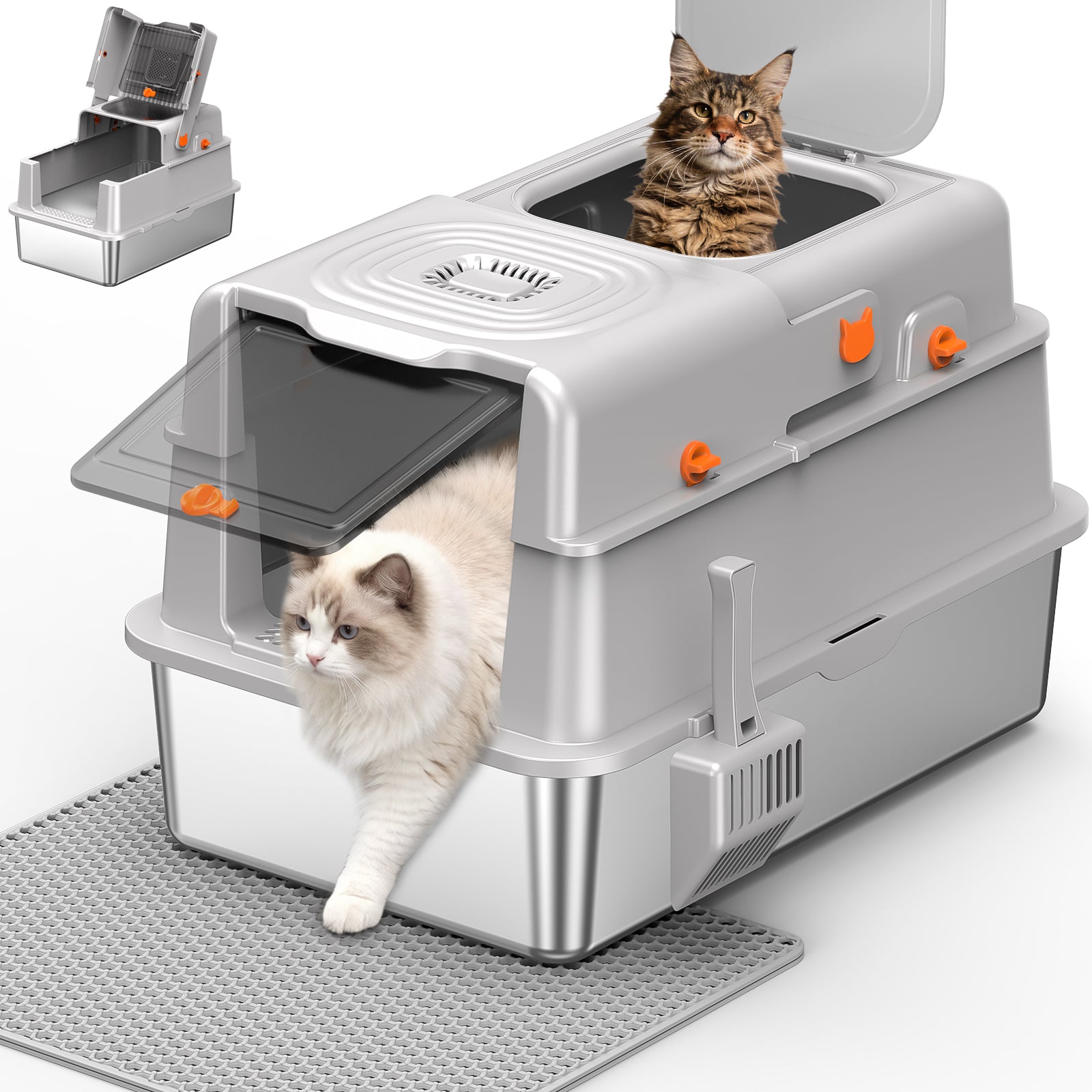 Large Enclosed Stainless Steel Cat Litter BoxB4