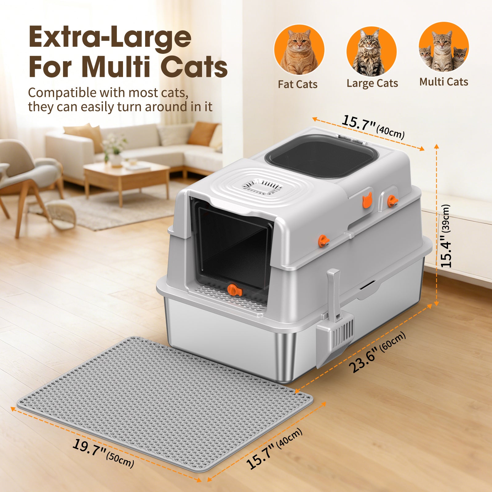 Large Enclosed Stainless Steel Cat Litter BoxB4