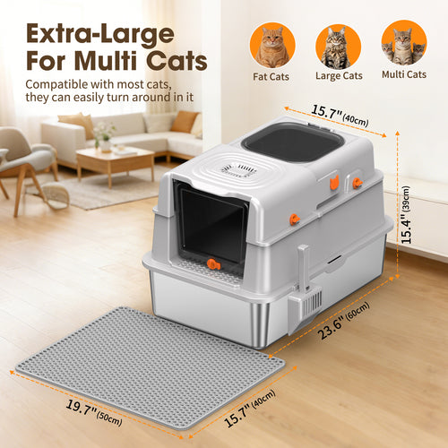 Large Enclosed Stainless Steel Cat Litter BoxB4