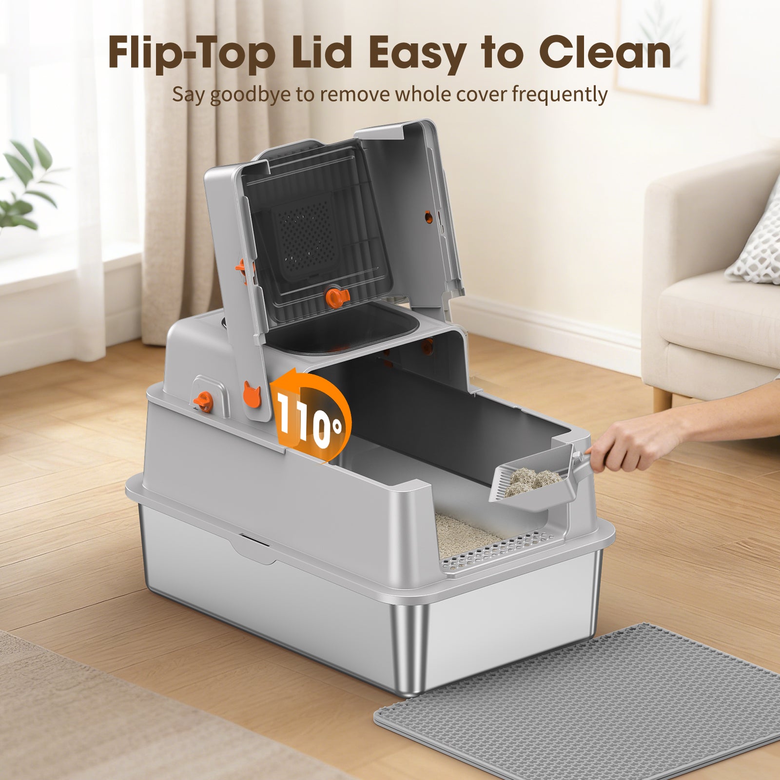 Large Enclosed Stainless Steel Cat Litter BoxB4