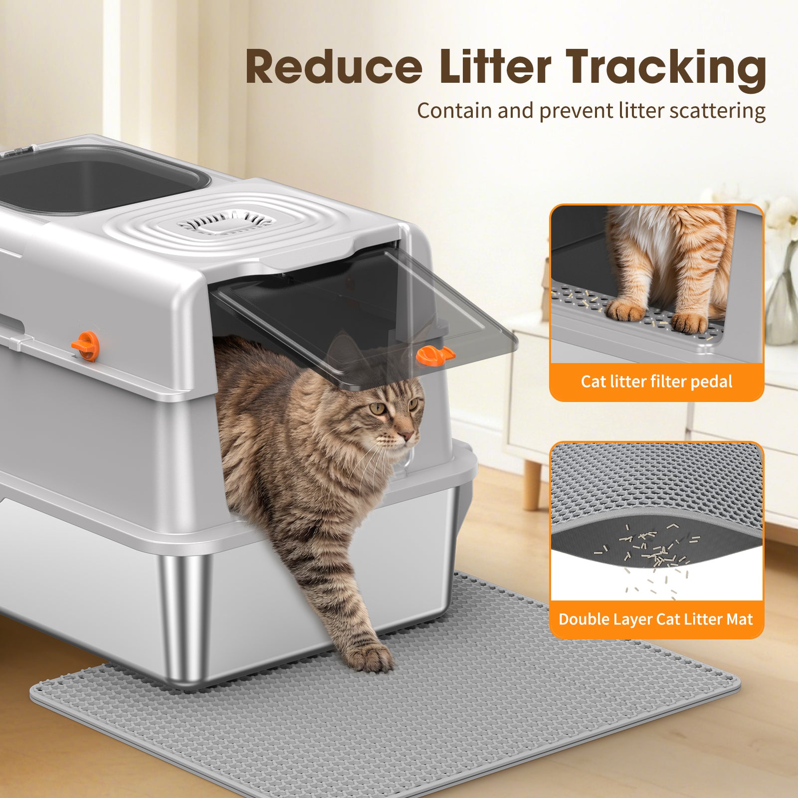 Large Enclosed Stainless Steel Cat Litter BoxB4