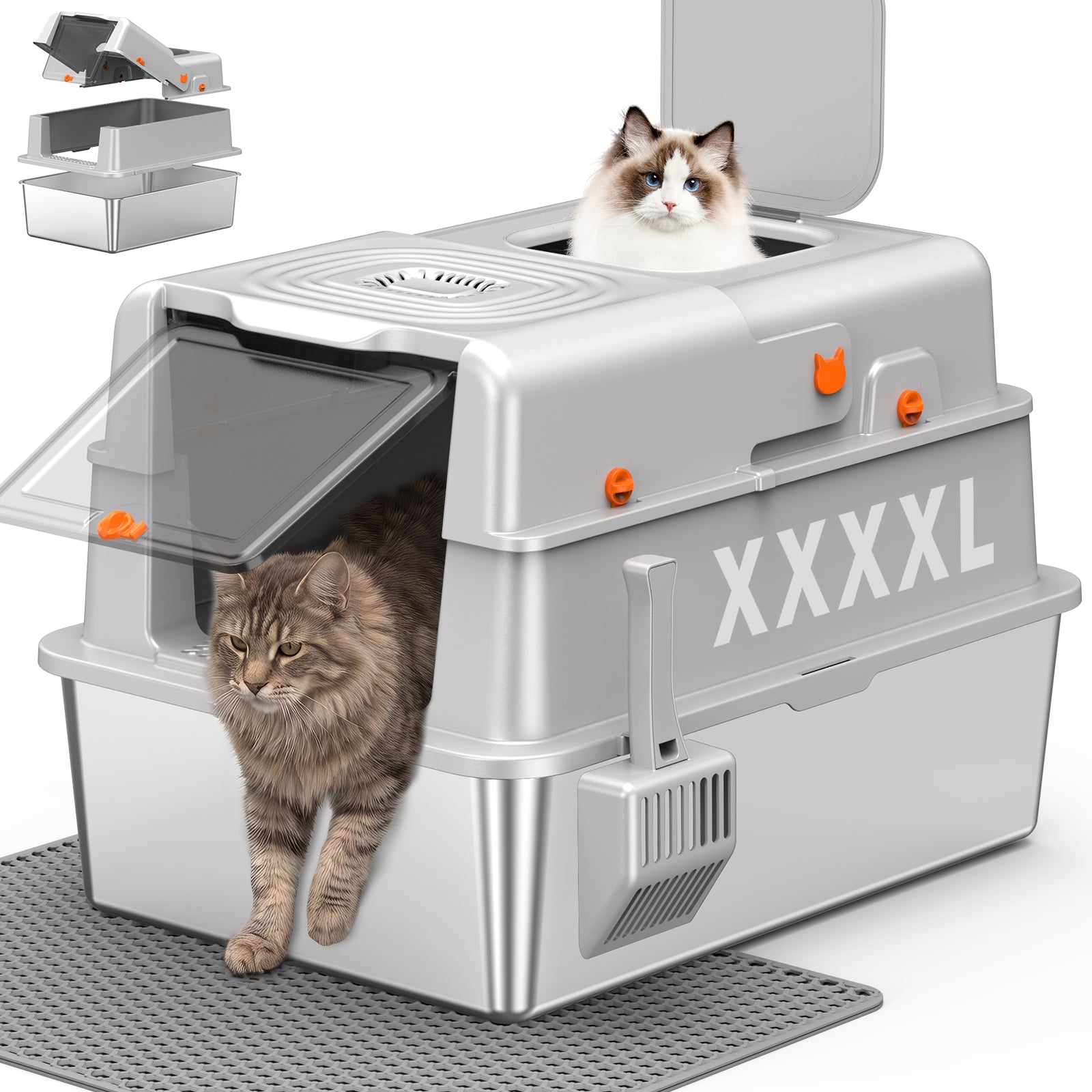 Large Fully Enclosed Stainless Steel Cat Litter Box B7