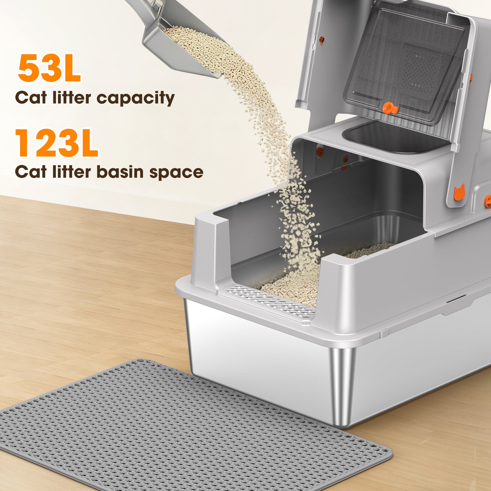 Large Fully Enclosed Stainless Steel Cat Litter Box B7