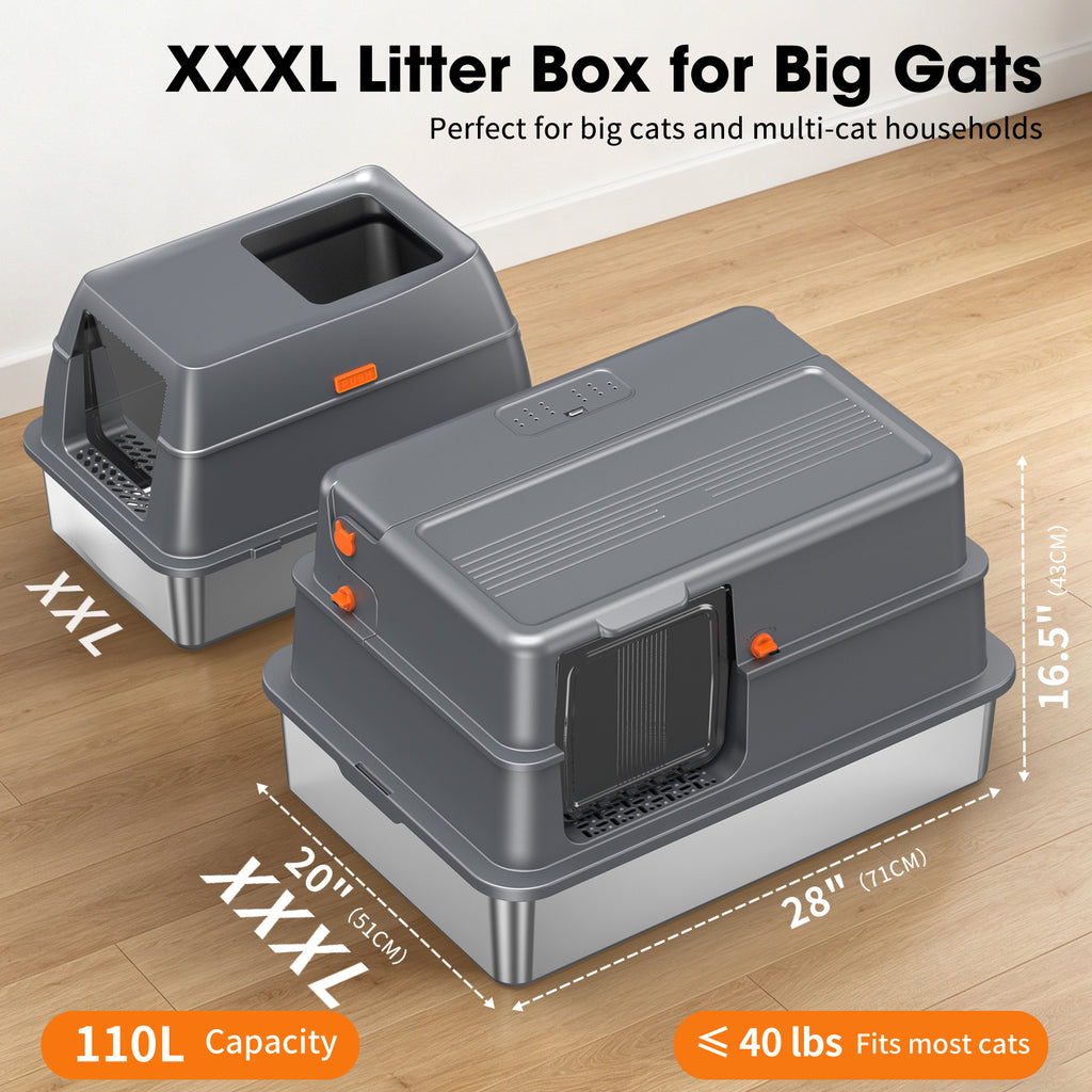 Large Fully Enclosed Stainless Steel Cat Litter Box G4