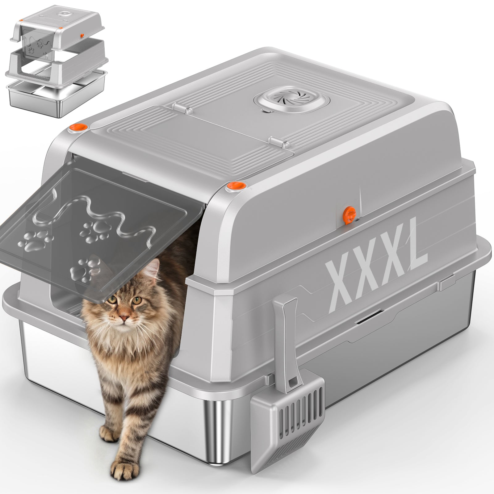 Large Enclosed Stainless Steel Cat Litter BoxA3