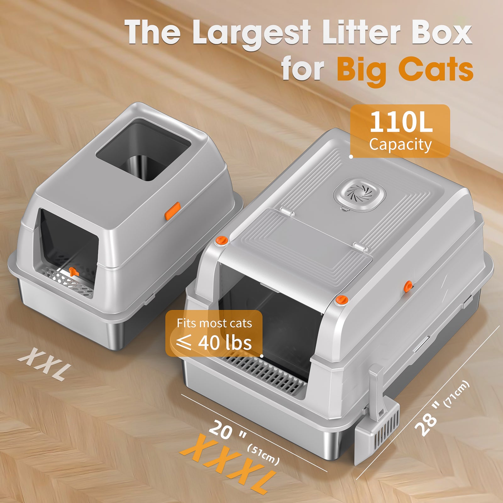 Large Enclosed Stainless Steel Cat Litter BoxA3