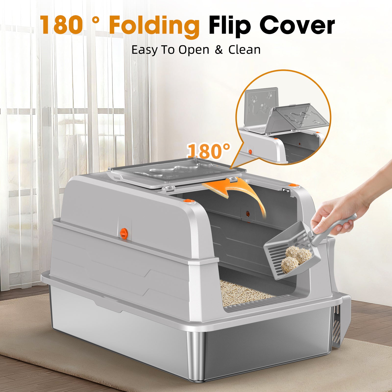 Large Enclosed Stainless Steel Cat Litter BoxA3