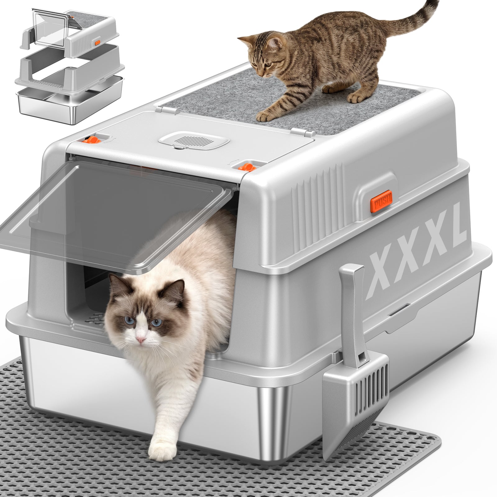 Large High-sided Enclosed Stainless Steel Cat Litter BoxB1