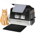 Stainless Steel XL Enclosed Cat Litter Box, Flip-Up Lid, High Sides | Easy Flip-Up Cleaning | 4-in-1 Design | Leak-Resistant | Odor-Resistant 304 Steel | Scoop & Mat Included  H12