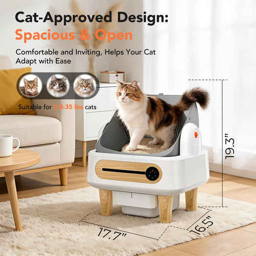 Automatic Cat Litter Box Self Cleaning, Robot Litter Box for Multiple Large Cats, Open Top Auto App Control Ultra-Quiet, Durable, Keep Home Freshness, Wood Grain M9