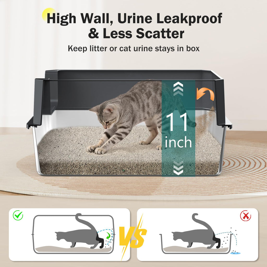 Large Open Stainless Steel Cat Litter Box H6