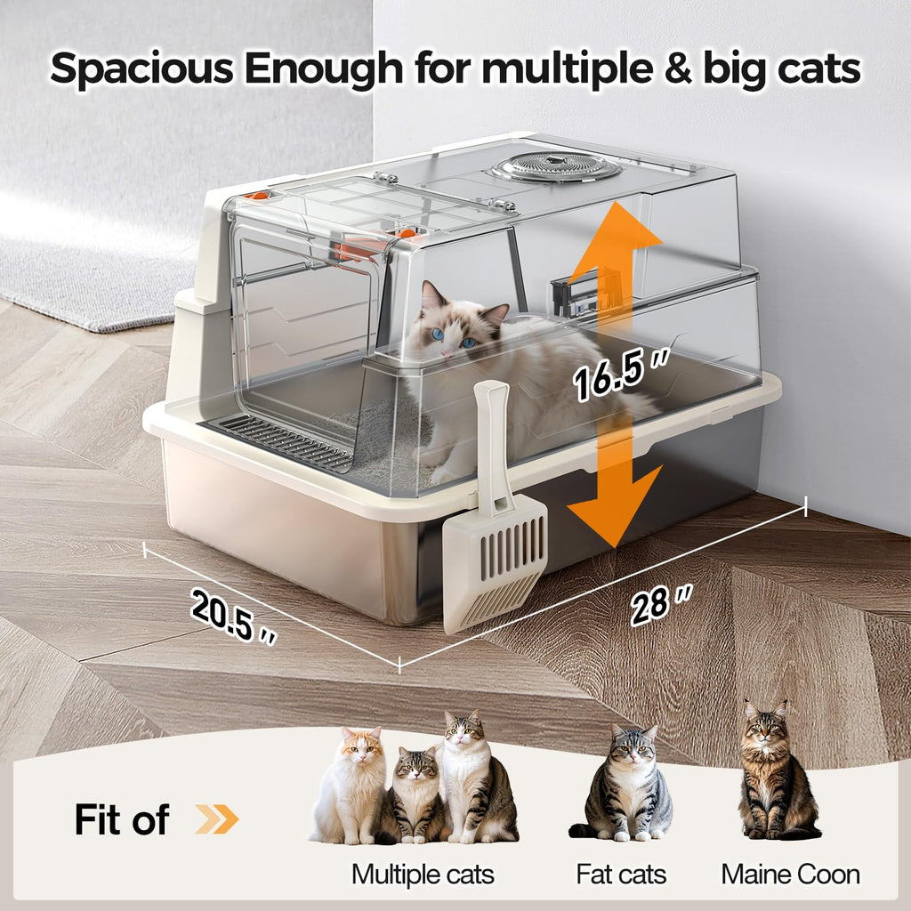 Large Fully Enclosed Stainless Steel Cat Litter Box A1