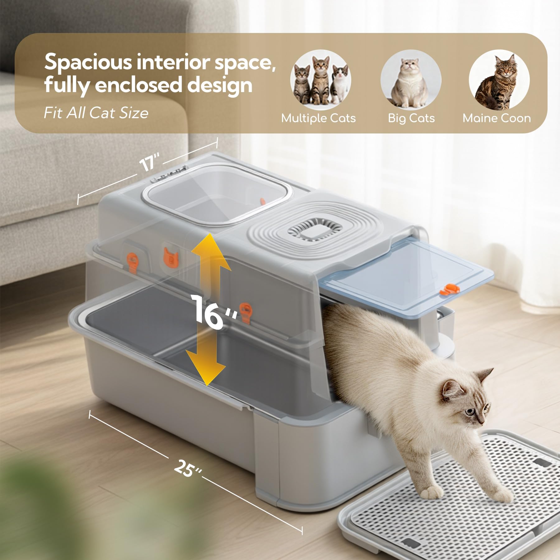 Pull-out Drawer Enclosed Stainless Steel Cat Litter Box C5