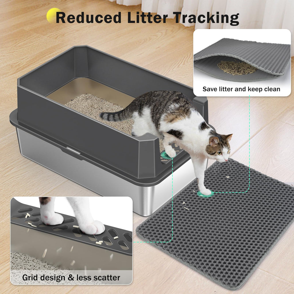Large Open Stainless Steel Cat Litter Box H6