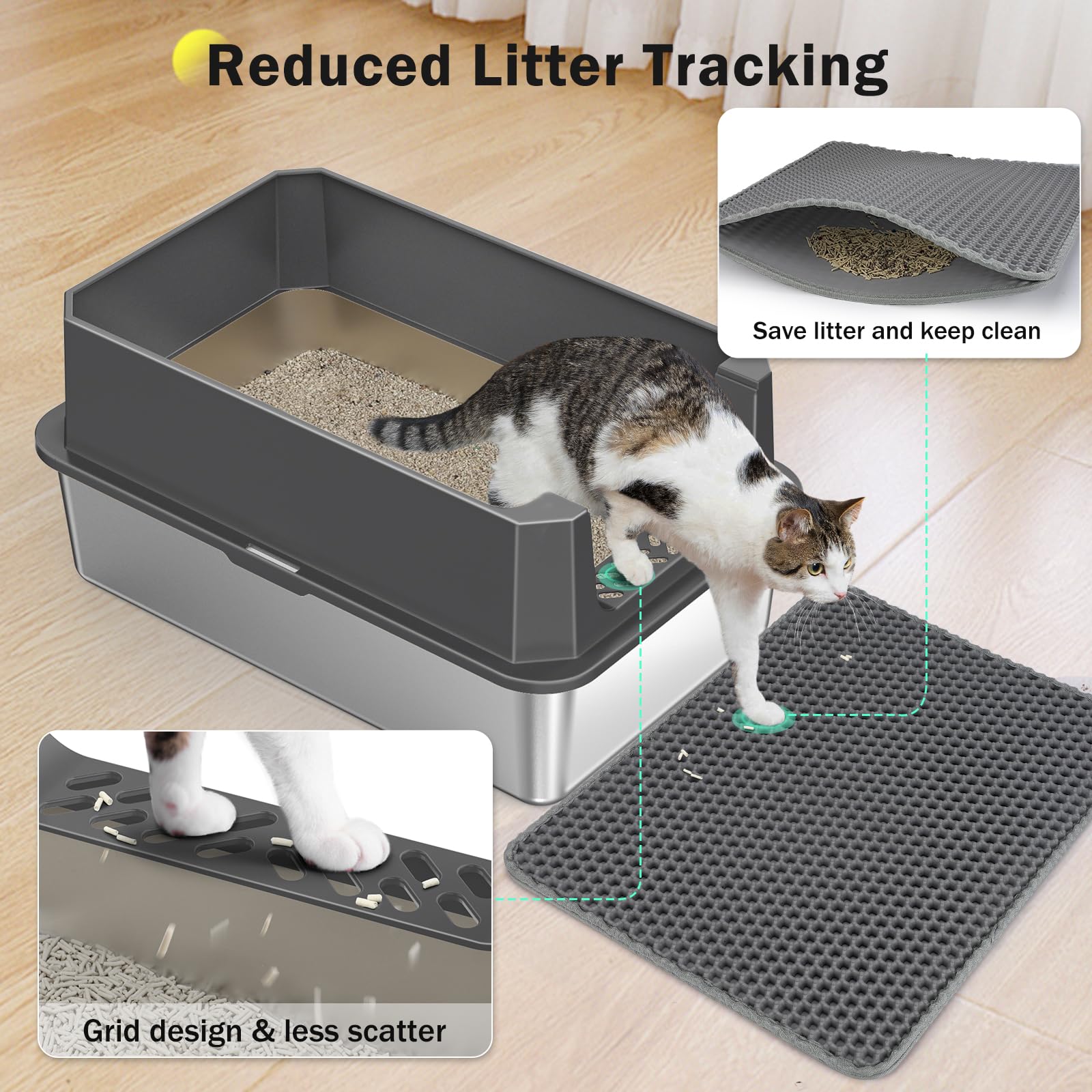 Large Open Stainless Steel Cat Litter Box H6