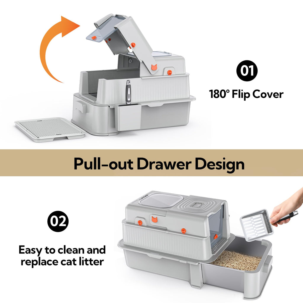 Pull-out Drawer Enclosed Stainless Steel Cat Litter Box C5