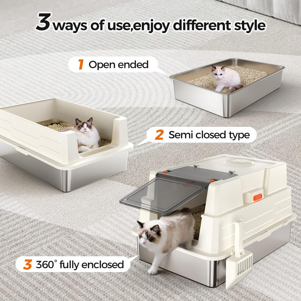 Large Fully Enclosed Stainless Steel Cat Litter Box A1