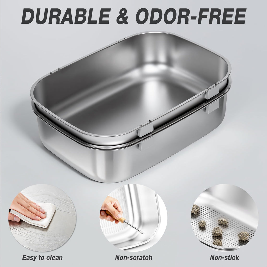 Open Stainless Steel Cat Litter Box with Sifting Screen
