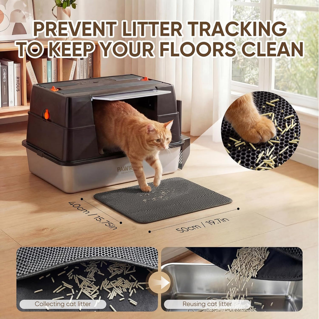 Stainless Steel XL Enclosed Cat Litter Box, Flip-Up Lid, High Sides | Easy Flip-Up Cleaning | 4-in-1 Design | Leak-Resistant | Odor-Resistant 304 Steel | Scoop & Mat Included  H12