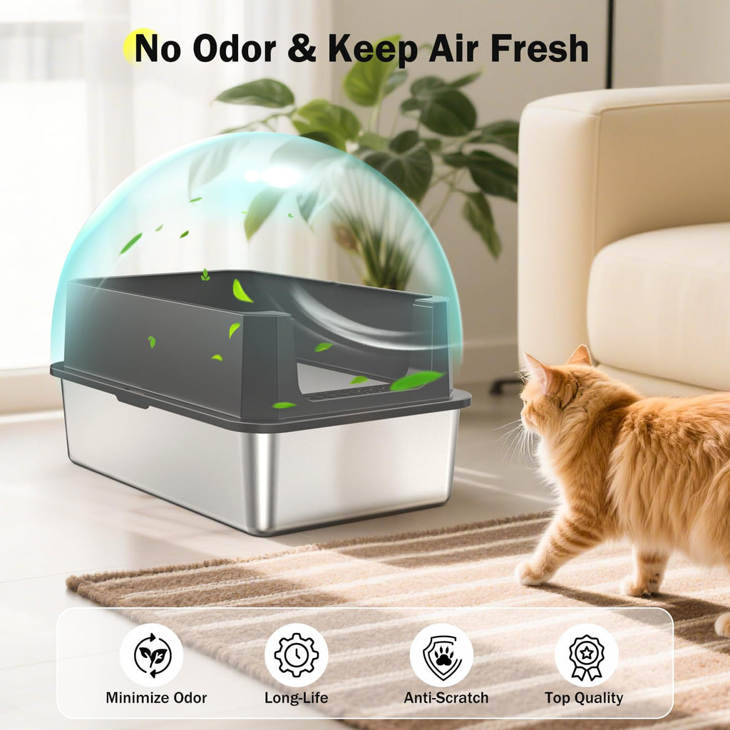 Large Open Stainless Steel Cat Litter Box H6