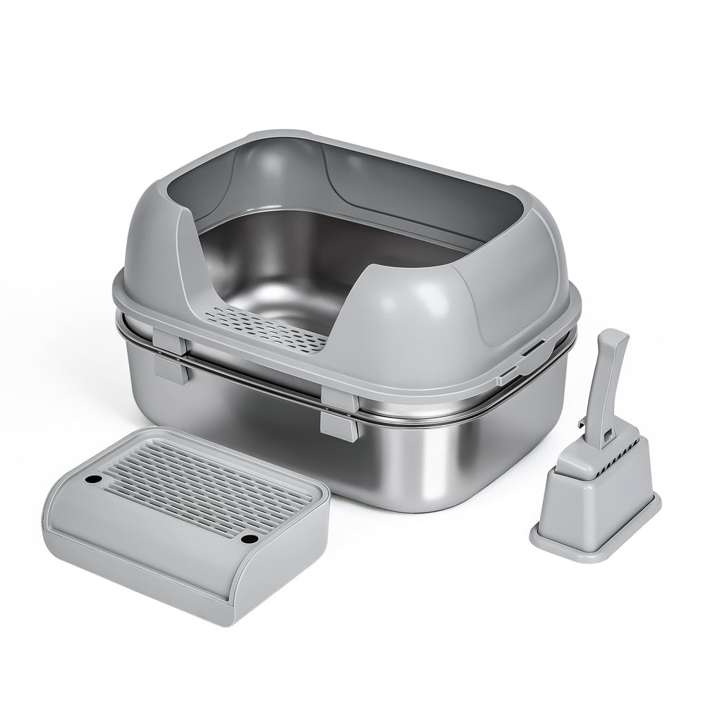 Open Stainless Steel Cat Litter Box with Sifting Screen