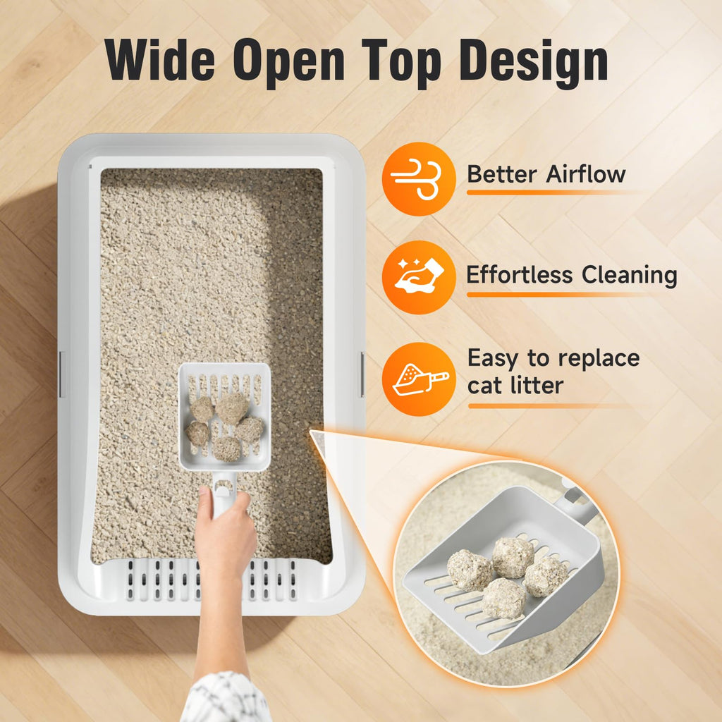 Stainless Steel Cat Litter Box, Extra Large XL Odor Free Metal Litter Box with High Sides Lid, Open Top Litter Pan Include Scoop Easy Cleaning Kitty Cat Box Anti‑Urine Leakage, Non‑Sticky