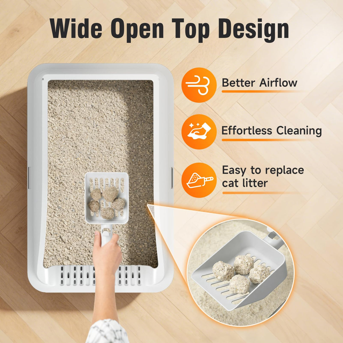 Stainless Steel Cat Litter Box, Extra Large XL Odor Free Metal Litter Box with High Sides Lid, Open Top Litter Pan Include Scoop Easy Cleaning Kitty Cat Box Anti‑Urine Leakage, Non‑Sticky