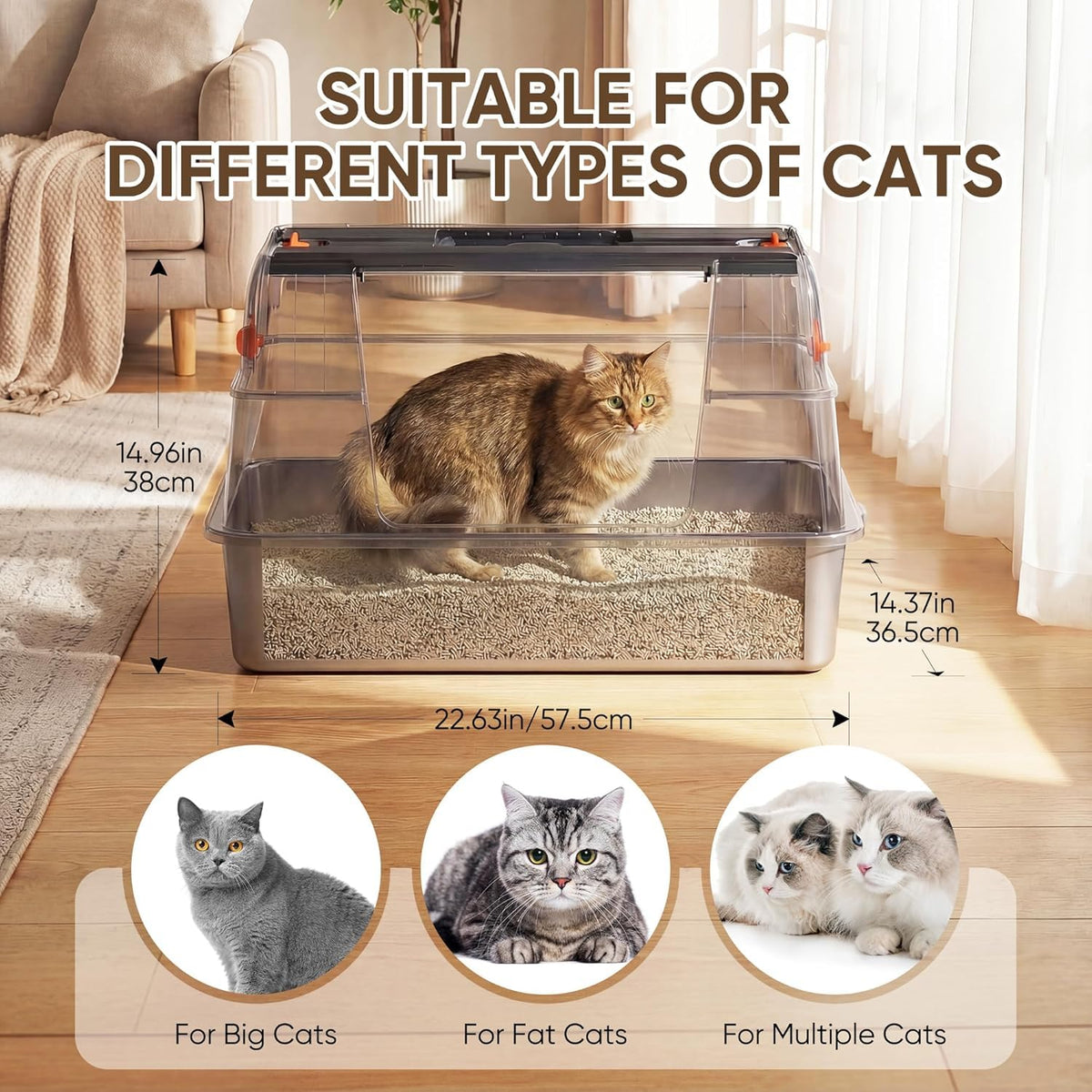 Stainless Steel XL Enclosed Cat Litter Box, Flip-Up Lid, High Sides | Easy Flip-Up Cleaning | 4-in-1 Design | Leak-Resistant | Odor-Resistant 304 Steel | Scoop & Mat Included  H12