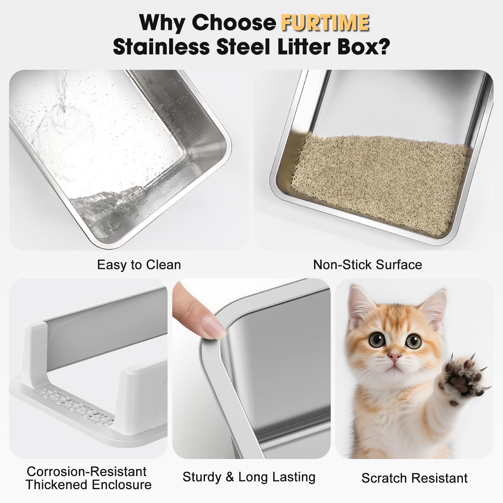 Large Open Stainless Steel Cat Litter Box A4