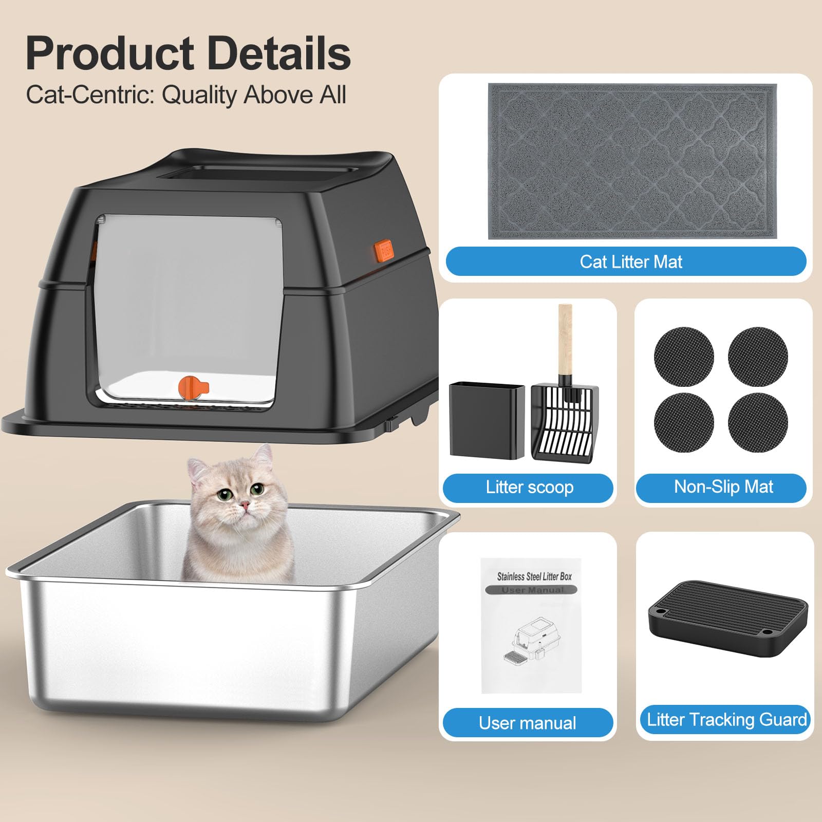 Top Entry Stainless Steel Cat Litter Box K