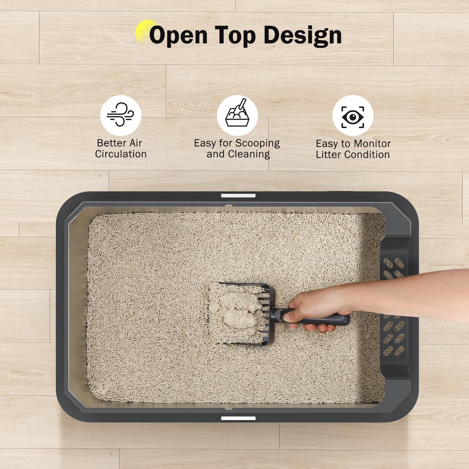Large Open Stainless Steel Cat Litter Box H6