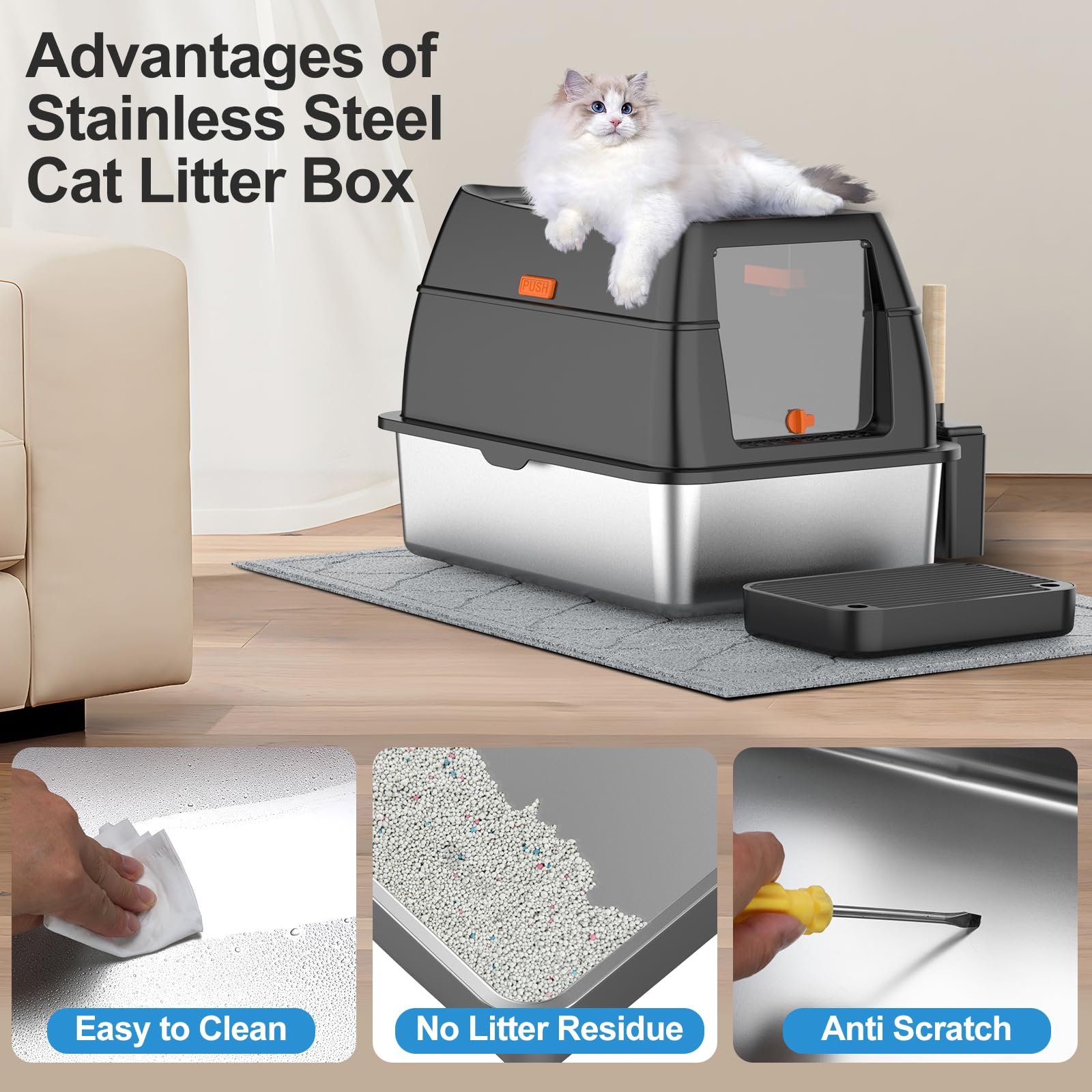 Top Entry Stainless Steel Cat Litter Box K