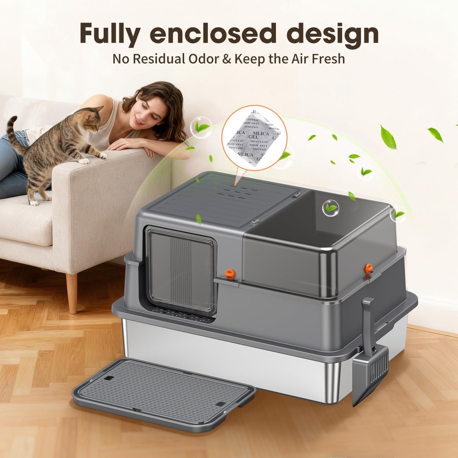 Large Fully Enclosed Stainless Steel Cat Litter BoxXK-G