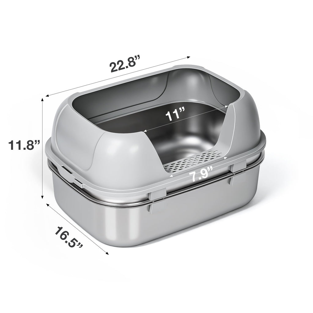 Open Stainless Steel Cat Litter Box with Sifting Screen