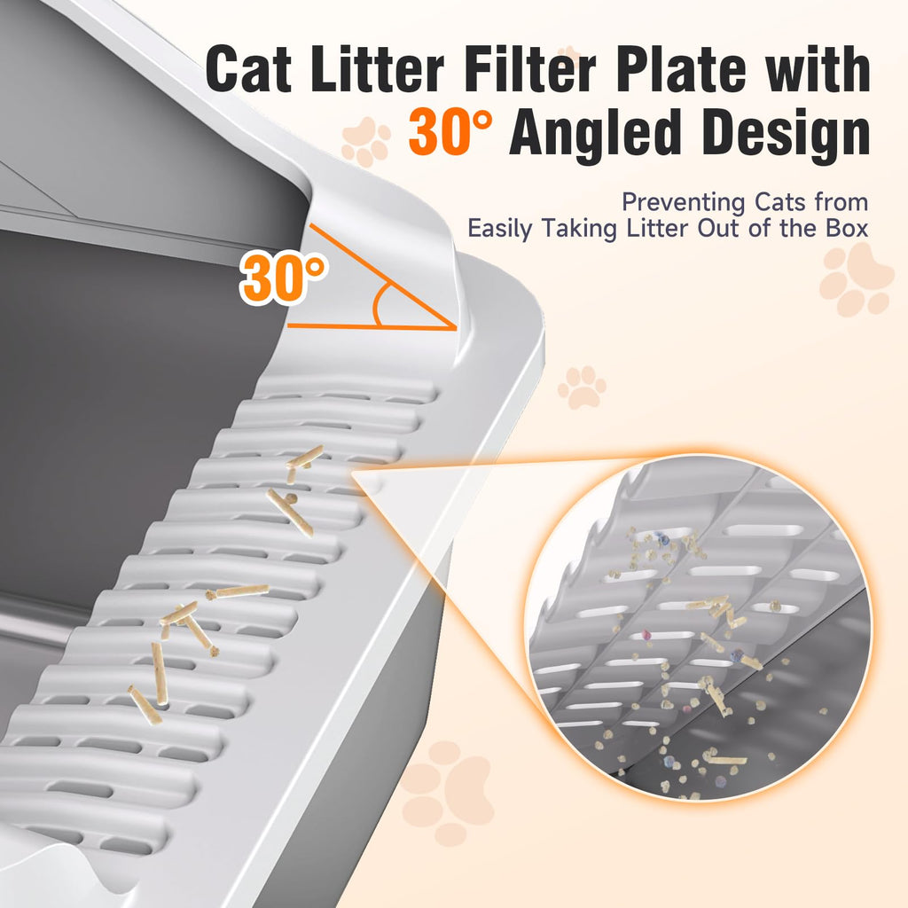 Stainless Steel Cat Litter Box, Extra Large XL Odor Free Metal Litter Box with High Sides Lid, Open Top Litter Pan Include Scoop Easy Cleaning Kitty Cat Box Anti‑Urine Leakage, Non‑Sticky