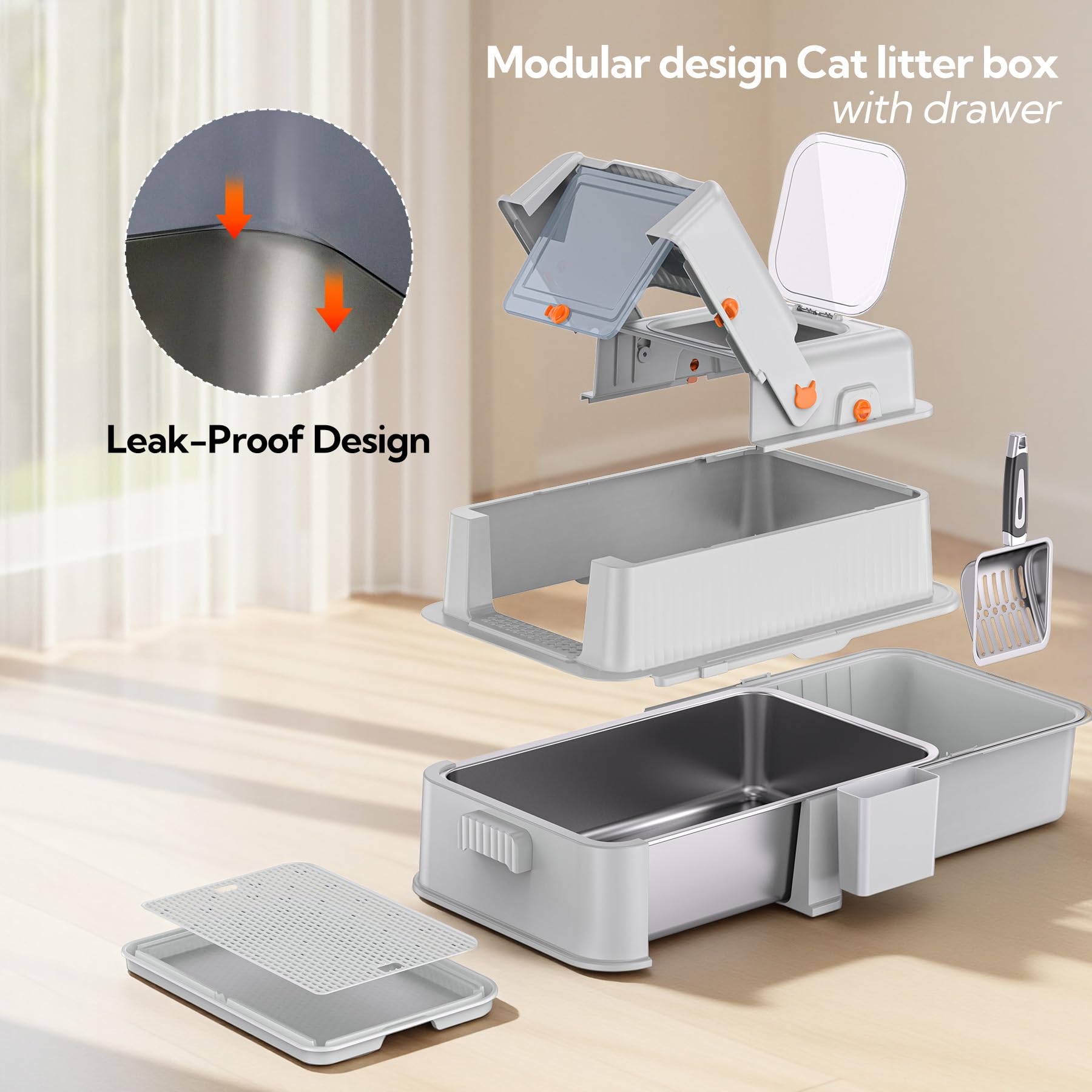 Pull-out Drawer Enclosed Stainless Steel Cat Litter Box C5